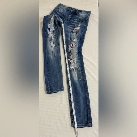 Decibel denim jeans. Distressed Ripped Patched Colorful Embroidered 28x31 - Picture 10 of 11